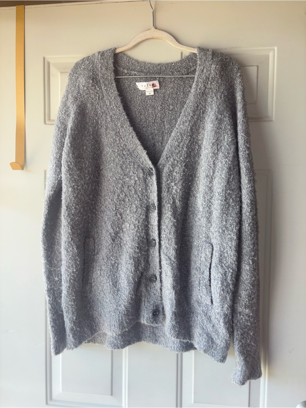 Velvet by Graham & Spencer gray fuzzy button down cardigan size XS